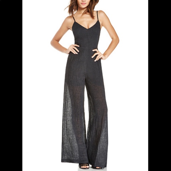 Line & Dot Strappy Linen Jumpsuit - Picture 2 of 15